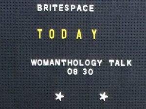 BriteSpace event Womanthology sign