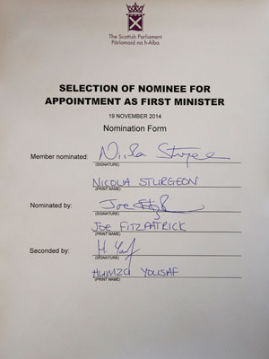 Nicola Sturgeon nomination form