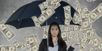 Woman showered with cash