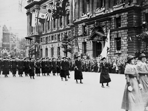WWI Womens Royal Navy Service march down Whitehall - part of the Victory Parade July 1919